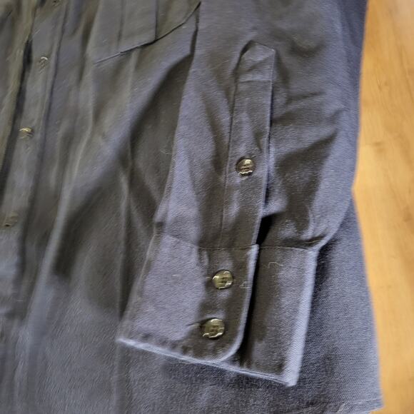 Vintage Flying Cross Dacron Rayon Blend Navy Blue Faux Button Zip 26" P2P - Picture 3 of 13